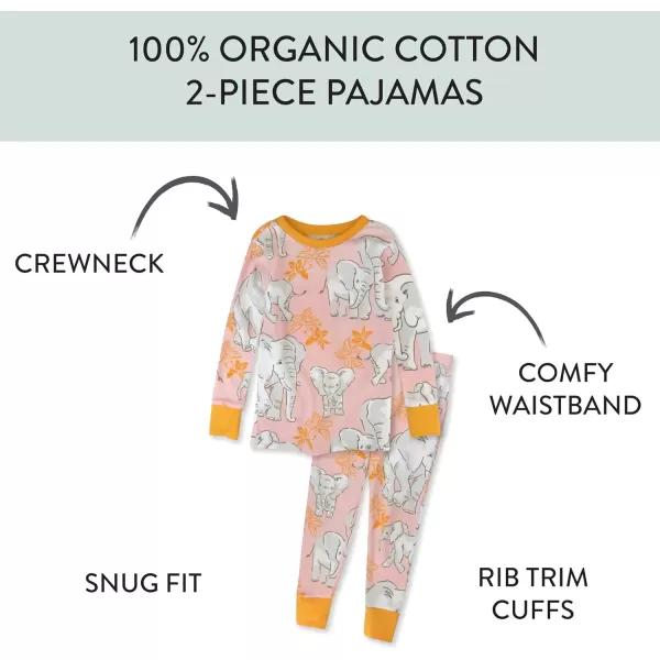 imageHonestBaby 2Piece Pajamas Sleepwear PJs 100 Organic Cotton for Infant Baby and Toddler GirlsBoumbi Pink Elephant