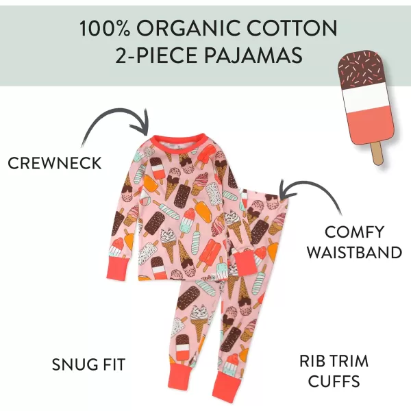 imageHonestBaby 2Piece Pajamas Sleepwear PJs 100 Organic Cotton for Infant Baby and Toddler GirlsIce Cream Rose