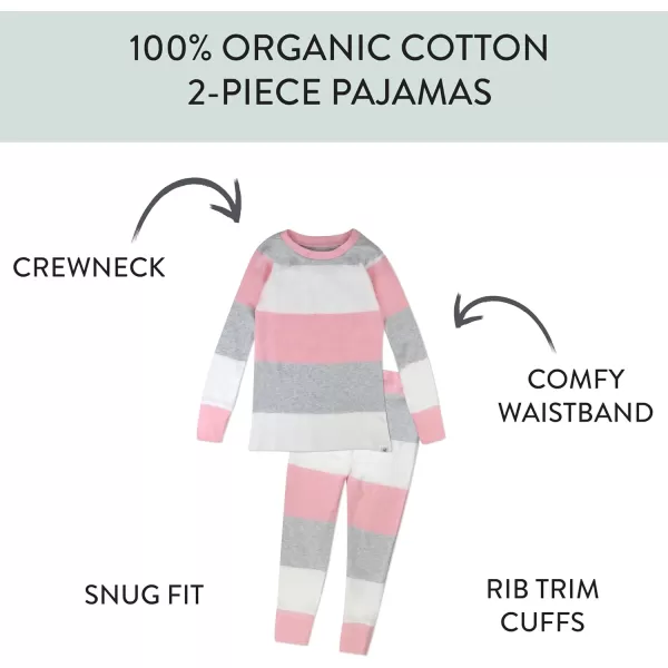 imageHonestBaby 2Piece Pajamas Sleepwear PJs 100 Organic Cotton for Infant Baby and Toddler GirlsJumbo Stripe Petal Pink