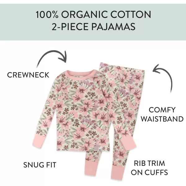 imageHonestBaby 2Piece Pajamas Sleepwear PJs 100 Organic Cotton for Infant Baby and Toddler GirlsPainted Floral Pink