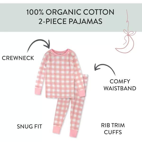 imageHonestBaby 2Piece Pajamas Sleepwear PJs 100 Organic Cotton for Infant Baby and Toddler GirlsPink Check
