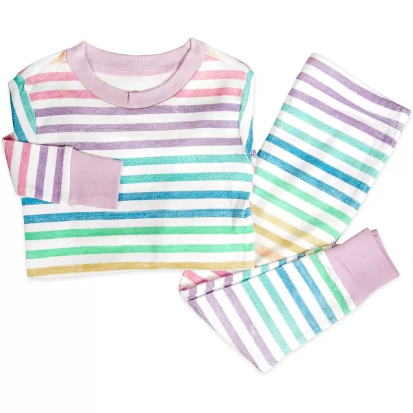 imageHonestBaby 2Piece Pajamas Sleepwear PJs 100 Organic Cotton for Infant Baby and Toddler GirlsRainbow Stripe