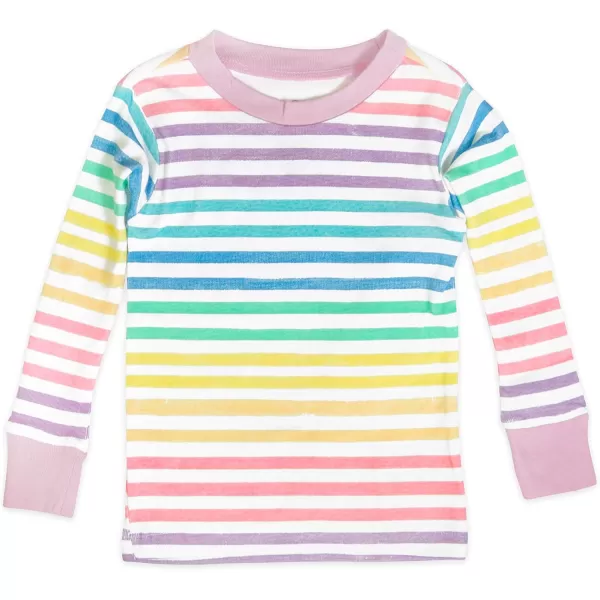 imageHonestBaby 2Piece Pajamas Sleepwear PJs 100 Organic Cotton for Infant Baby and Toddler GirlsRainbow Stripe