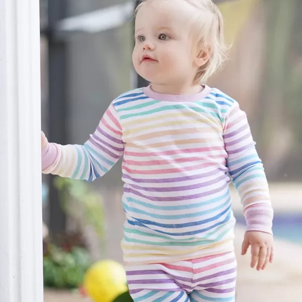 imageHonestBaby 2Piece Pajamas Sleepwear PJs 100 Organic Cotton for Infant Baby and Toddler GirlsRainbow Stripe Pink