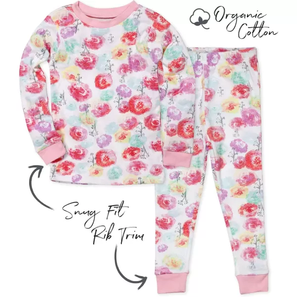 imageHonestBaby 2Piece Pajamas Sleepwear PJs 100 Organic Cotton for Infant Baby and Toddler GirlsRose Blossom