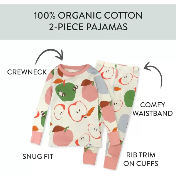 imageHonestBaby 2Piece Pajamas Sleepwear PJs 100 Organic Cotton for Infant Baby and Toddler GirlsSlice O Apple