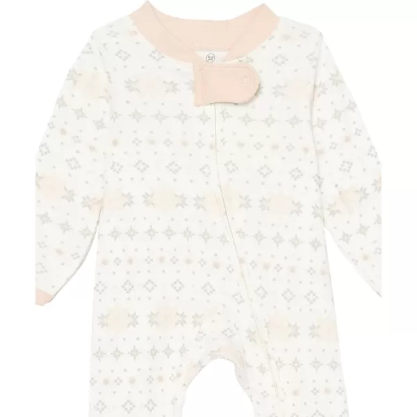 imageHonestBaby Baby 2Pack Holiday Sleep and Play Footed Holiday Pajamas Onepiece Sleeper Zipfront Organic Cotton PjsFair Isle Ivory Pink
