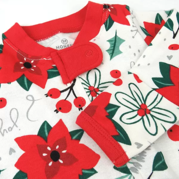 imageHonestBaby Baby 2Pack Holiday Sleep and Play Footed Holiday Pajamas Onepiece Sleeper Zipfront Organic Cotton PjsHoliday Floral