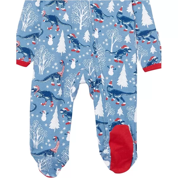imageHonestBaby Baby 2Pack Holiday Sleep and Play Footed Holiday Pajamas Onepiece Sleeper Zipfront Organic Cotton PjsRoarin Rex