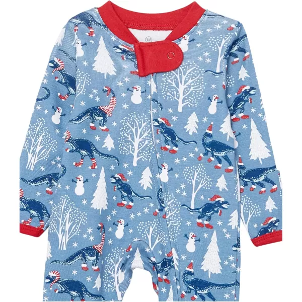 imageHonestBaby Baby 2Pack Holiday Sleep and Play Footed Holiday Pajamas Onepiece Sleeper Zipfront Organic Cotton PjsRoarin Rex