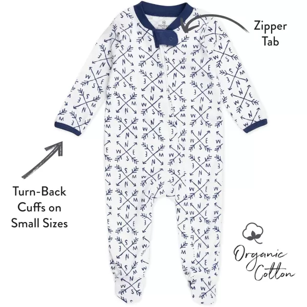 imageHonestBaby Baby 2Pack Sleep and Play Footed Pajamas Onepiece Sleeper Jumpsuit Zipfront Pjs Organic CottonCompassNavy