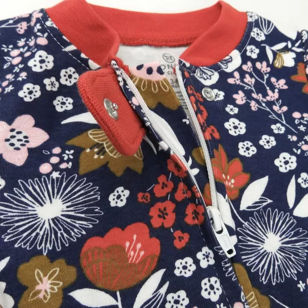 imageHonestBaby Baby 2Pack Sleep and Play Footed Pajamas Onepiece Sleeper Jumpsuit Zipfront Pjs Organic CottonCopper Fields Floral Navy