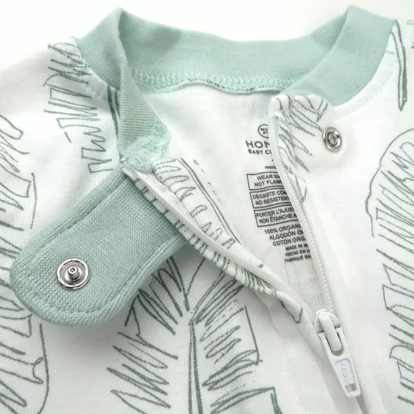 imageHonestBaby Baby Boys 2 Pack Non Slip Footed Pajamas One Piece Sleeper Jumpsuit Zip Front PJs 100 Organic Cotton2pack Jumbo Leaf Sage