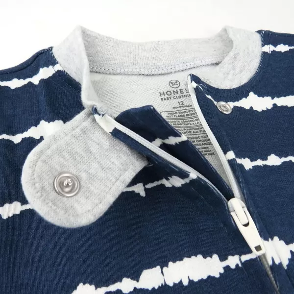 imageHonestBaby Baby Boys NonSlip Footed OnePiece ZipFront 100 Organic Cotton Pajamas Legacy2pack Shibori Stripe Navy