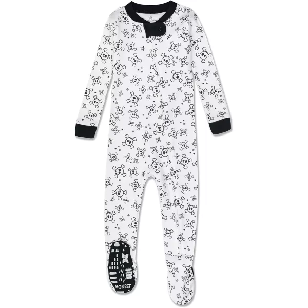 imageHonestBaby Baby Boys NonSlip Footed OnePiece ZipFront 100 Organic Cotton Pajamas Legacy2pack Tossed SkullsSketchy Stripe