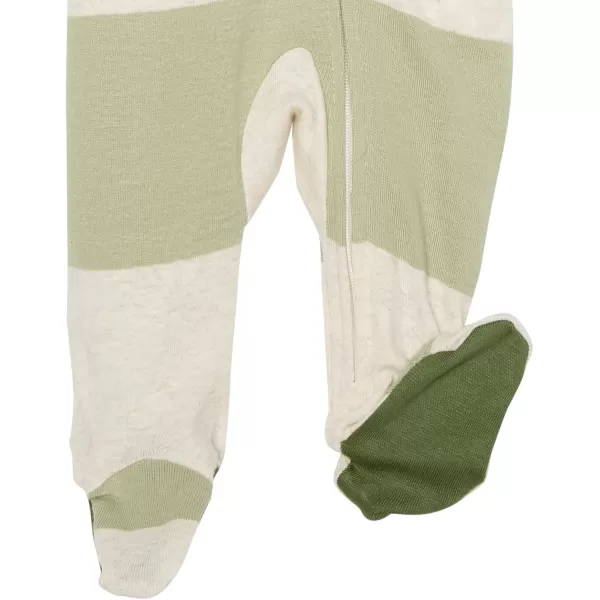 imageHonestBaby Baby Boys NonSlip Footed OnePiece ZipFront 100 Organic Cotton Pajamas LegacyBold Stripe Moss