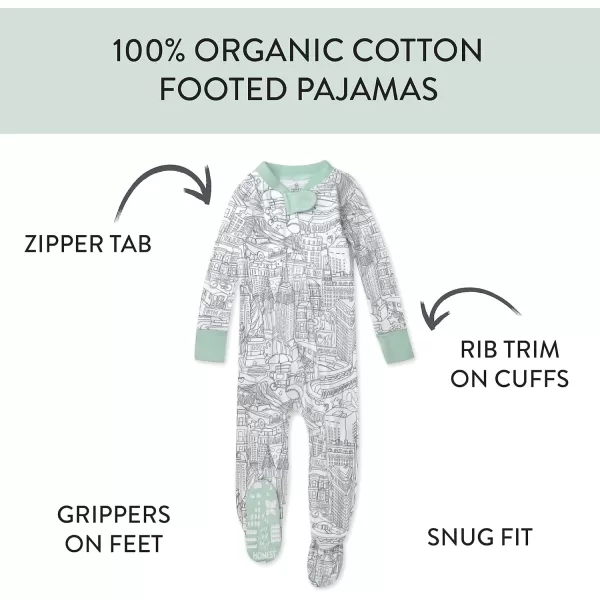 imageHonestBaby Baby Boys NonSlip Footed OnePiece ZipFront 100 Organic Cotton Pajamas LegacyCityscape Ny