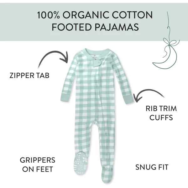 imageHonestBaby Baby Boys NonSlip Footed OnePiece ZipFront 100 Organic Cotton Pajamas LegacyGreen Check