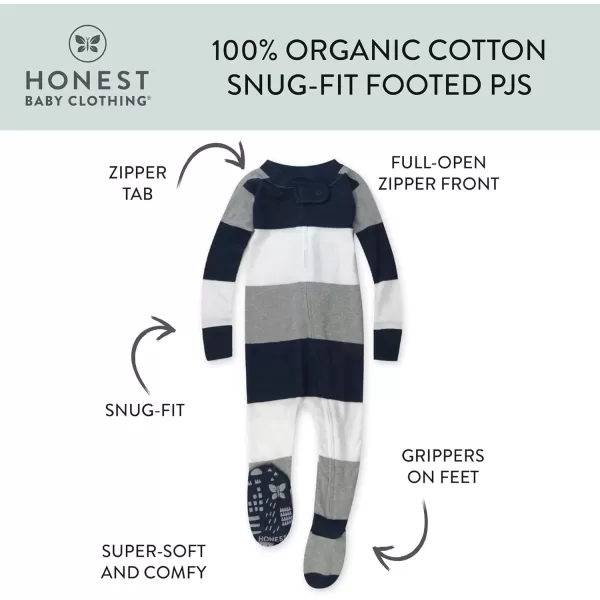 imageHonestBaby Baby Boys NonSlip Footed OnePiece ZipFront 100 Organic Cotton Pajamas LegacyJumbo Stripe Navy