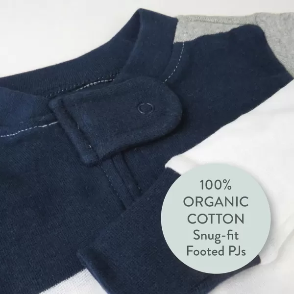 imageHonestBaby Baby Boys NonSlip Footed OnePiece ZipFront 100 Organic Cotton Pajamas LegacyJumbo Stripe Navy