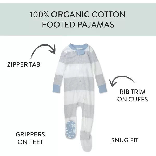 imageHonestBaby Baby Boys NonSlip Footed OnePiece ZipFront 100 Organic Cotton Pajamas LegacyRugby Stripe Light Heather Gray