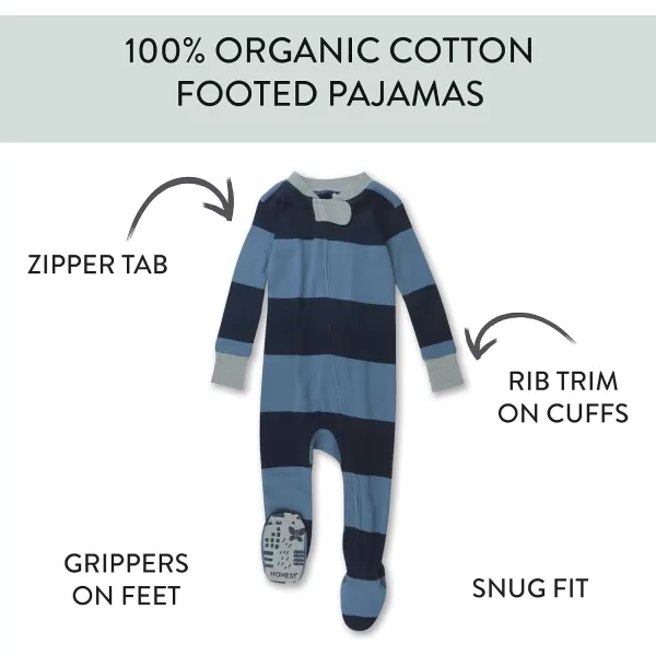imageHonestBaby Baby Boys NonSlip Footed OnePiece ZipFront 100 Organic Cotton Pajamas LegacyRugby Stripe Navy