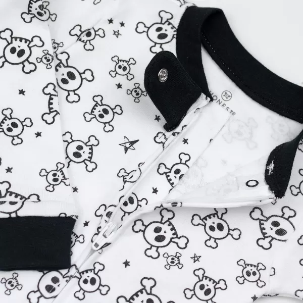 imageHonestBaby Baby Boys NonSlip Footed OnePiece ZipFront 100 Organic Cotton Pajamas LegacyTossed Skulls