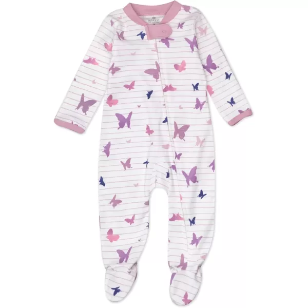 imageHonestBaby Baby Girls 2Pack Sleep and Play Footed Pajamas OnePiece Sleeper Jumpsuit Zipfront Pjs Organic CottonButterfly