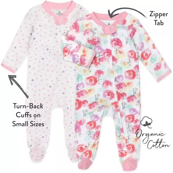 imageHonestBaby Baby Girls 2Pack Sleep and Play Footed Pajamas OnePiece Sleeper Jumpsuit Zipfront Pjs Organic CottonRose BlossomLove Dot