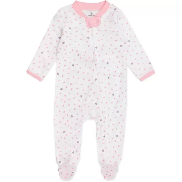 imageHonestBaby Baby Girls 2Pack Sleep and Play Footed Pajamas OnePiece Sleeper Jumpsuit Zipfront Pjs Organic CottonRose BlossomLove Dot