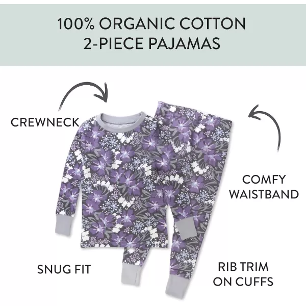 imageHonestBaby Baby Girls 2Piece Pajamas Sleepwear PJs 100 Organic Cotton for Infant Baby and Toddler Girl UnisexJumbo Floral Dusty Purple
