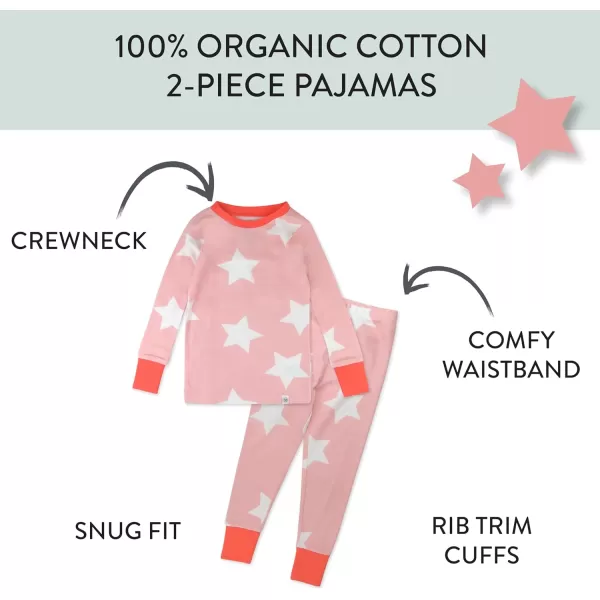 imageHonestBaby Baby Girls 2Piece Pajamas Sleepwear PJs 100 Organic Cotton for Infant Baby and Toddler Girl UnisexJumbo Star Pink