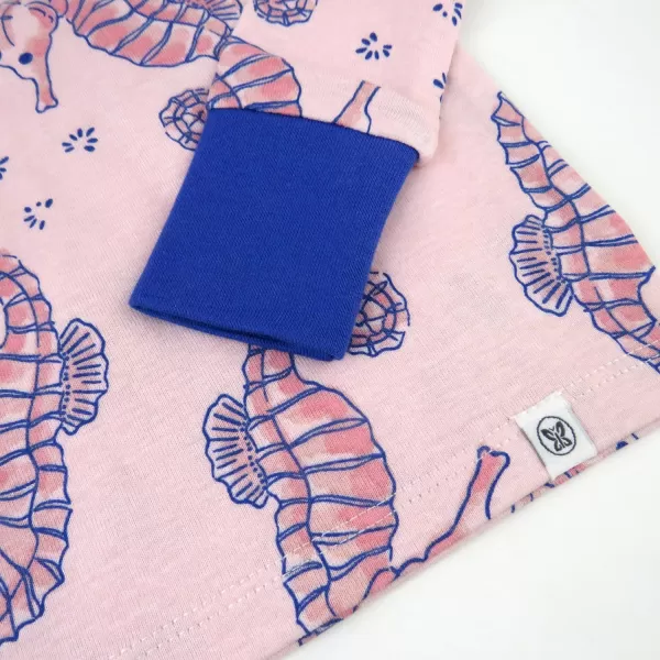 imageHonestBaby Baby Girls 2Piece Pajamas Sleepwear PJs 100 Organic Cotton for Infant Baby and Toddler Girl UnisexSea Horse