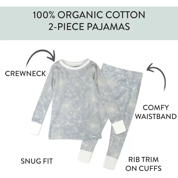 imageHonestBaby Baby Girls 2Piece Pajamas Sleepwear PJs 100 Organic Cotton for Infant Baby and Toddler Girl UnisexSketchy Floral Gray