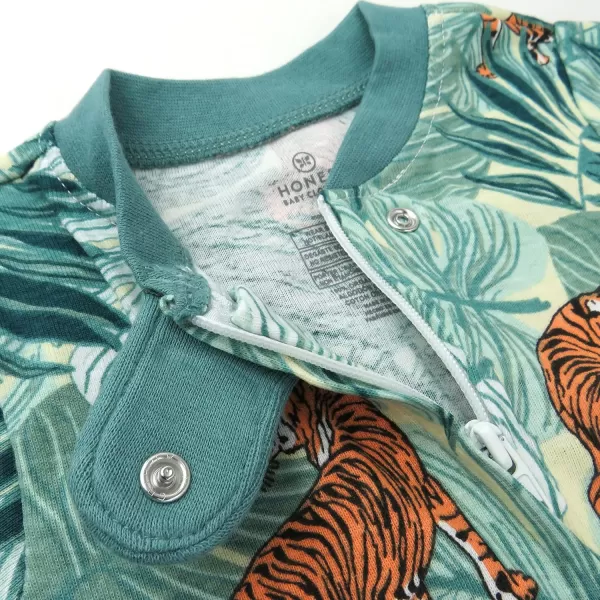 imageHonestBaby Baby Girls NonSlip Footed OnePiece ZipFront 100 Organic Cotton Pajamas Legacy2pack Tiger Time