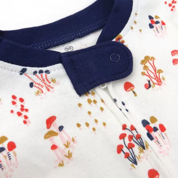 imageHonestBaby Baby Girls NonSlip Footed OnePiece ZipFront 100 Organic Cotton Pajamas LegacyWild Mushroon