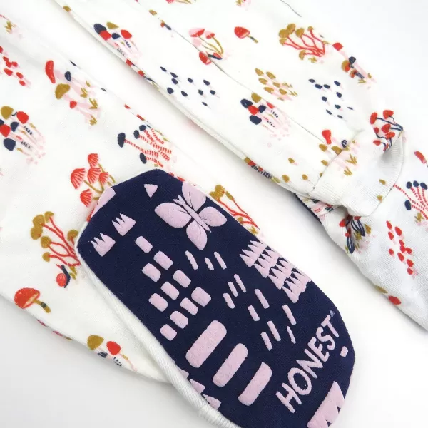 imageHonestBaby Baby Girls NonSlip Footed OnePiece ZipFront 100 Organic Cotton Pajamas LegacyWild Mushroon