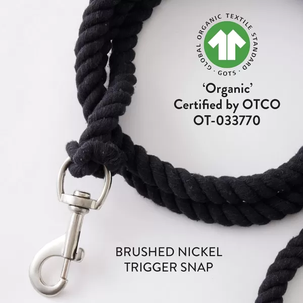 imageHonestBaby Collars and Leash Sets Braided and Vegan Suede for Dogs Organic Cotton for Pets BlackBlack One SizeBlackBlack Cotton Leash with Handle