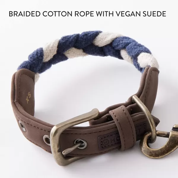 imageHonestBaby Collars and Leash Sets Braided and Vegan Suede for Dogs Organic Cotton for Pets BlackBlack One SizeNavyIvory CollarRope Leash Set