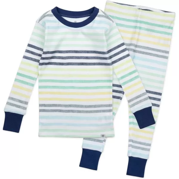 imageHonestBaby 2Piece Pajamas Sleepwear PJs 100 Organic Cotton for Infant Baby and Toddler BoyRainbow Stripe Blues