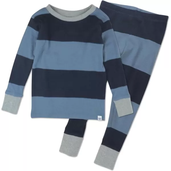 imageHonestBaby 2Piece Pajamas Sleepwear PJs 100 Organic Cotton for Infant Baby and Toddler BoyRugby Stripe Navy