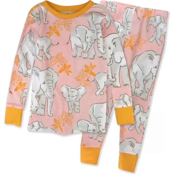 imageHonestBaby 2Piece Pajamas Sleepwear PJs 100 Organic Cotton for Infant Baby and Toddler GirlsBoumbi Pink Elephant
