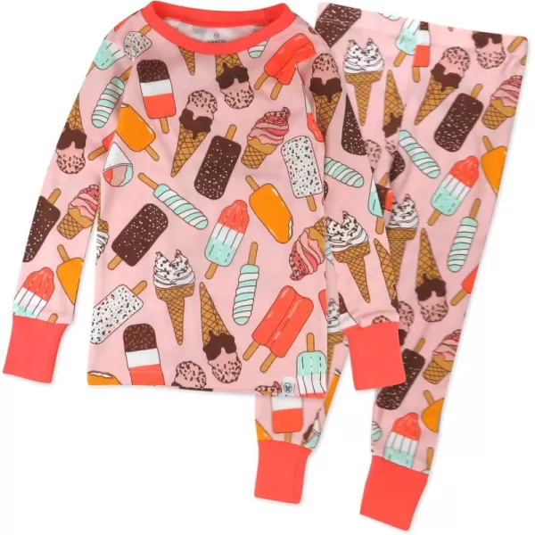 imageHonestBaby 2Piece Pajamas Sleepwear PJs 100 Organic Cotton for Infant Baby and Toddler GirlsIce Cream Rose