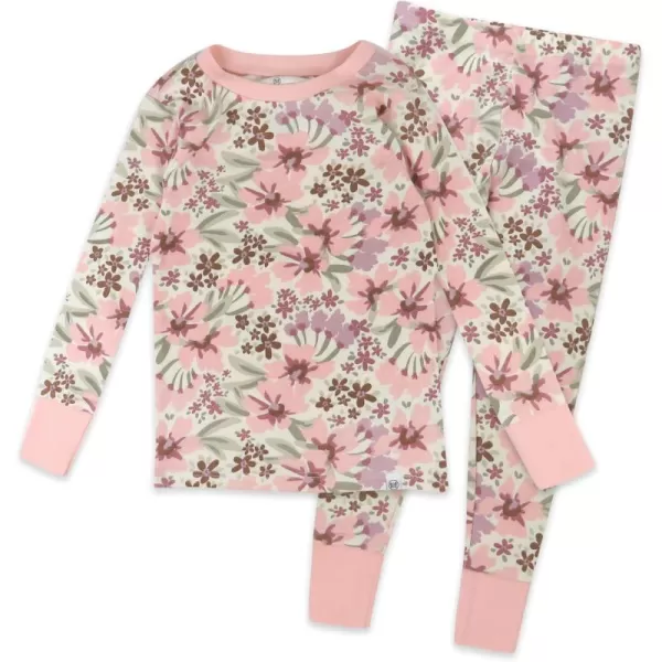 imageHonestBaby 2Piece Pajamas Sleepwear PJs 100 Organic Cotton for Infant Baby and Toddler GirlsPainted Floral Pink