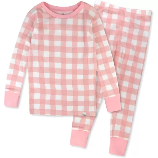 imageHonestBaby 2Piece Pajamas Sleepwear PJs 100 Organic Cotton for Infant Baby and Toddler GirlsPink Check