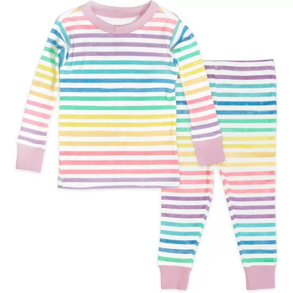 imageHonestBaby 2Piece Pajamas Sleepwear PJs 100 Organic Cotton for Infant Baby and Toddler GirlsRainbow Stripe