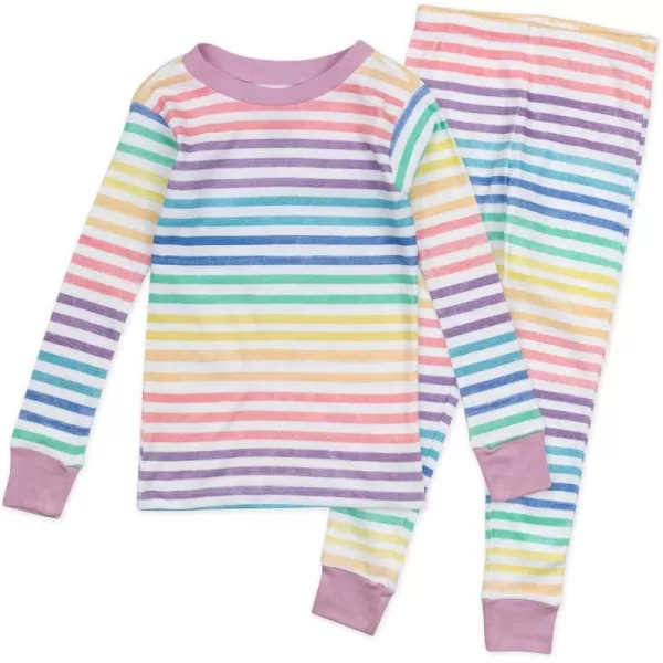imageHonestBaby 2Piece Pajamas Sleepwear PJs 100 Organic Cotton for Infant Baby and Toddler GirlsRainbow Stripe Pink