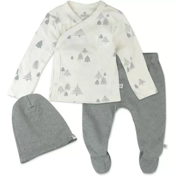 imageHonestBaby 3Piece Organic Cotton Kimono Top Footed Pant ampamp HeadbandBeanie Set for Infant Baby Boys Girls UnisexIvory Pine