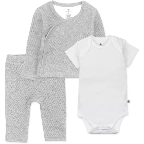 imageHonestBaby 3Piece Organic Cotton Kimono Top Footed Pant ampamp HeadbandBeanie Set for Infant Baby Boys Girls UnisexLight Gray Heather