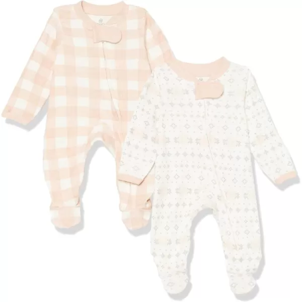 imageHonestBaby Baby 2Pack Holiday Sleep and Play Footed Holiday Pajamas Onepiece Sleeper Zipfront Organic Cotton PjsFair Isle Ivory Pink
